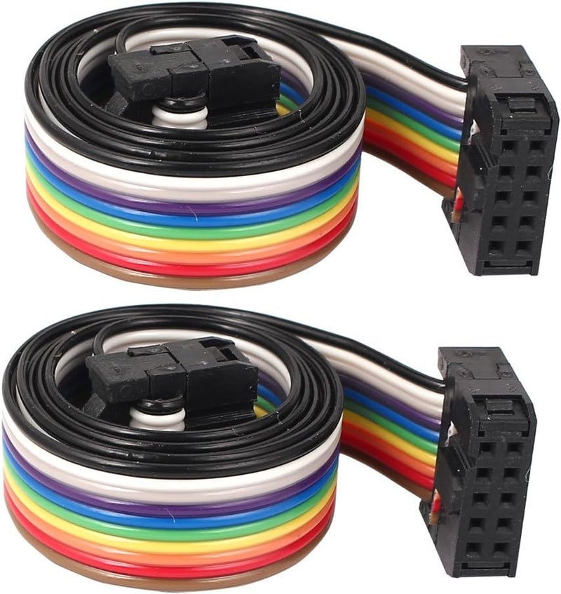 sourcingmap uxcell Connector IDC Flat Rainbow Color Ribbon Cable, F/F, 50 cm, 10 Pin, 10 Way for DIY, 2 Pieces - Image 1